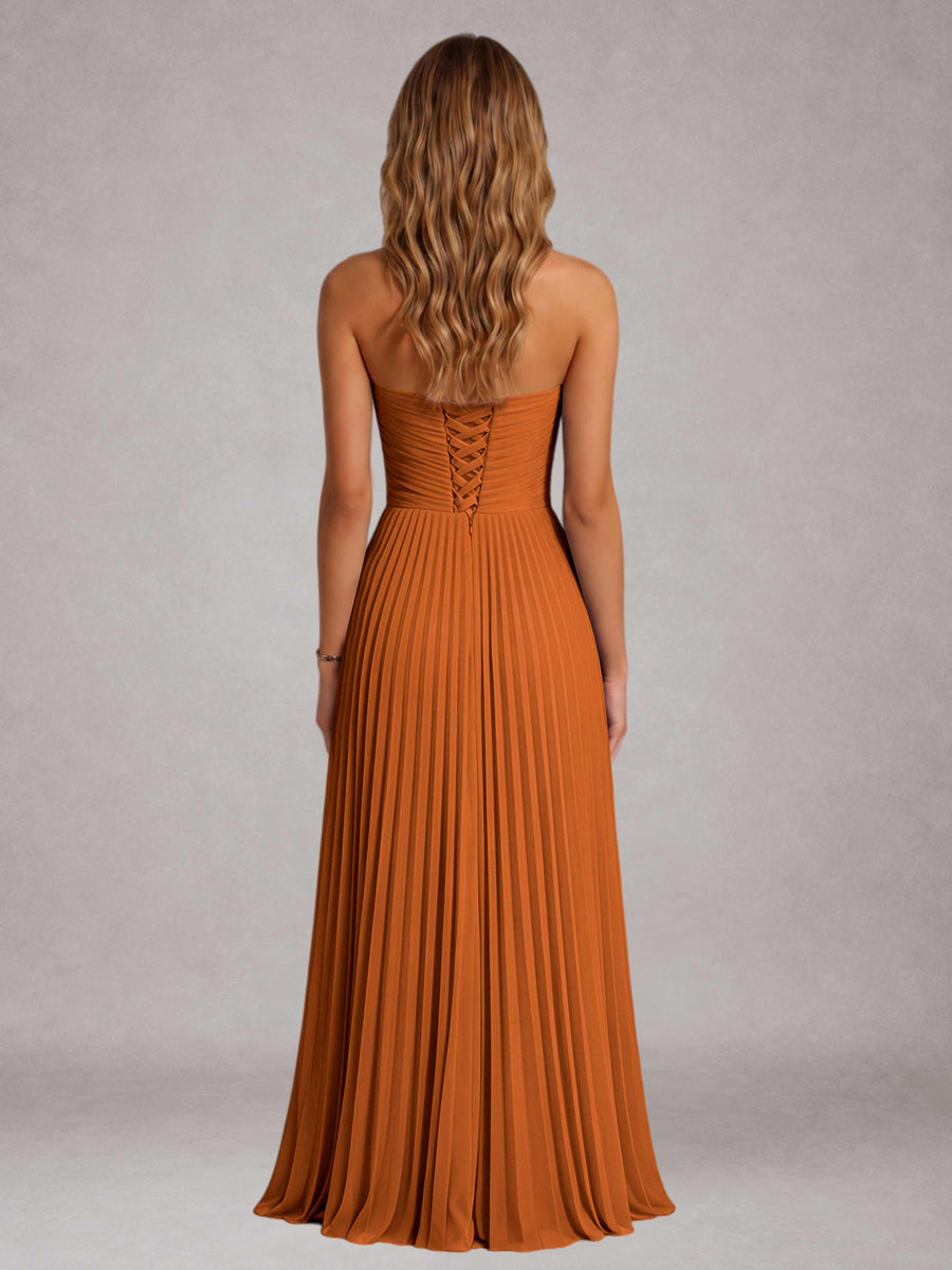 Burnt Orange Free Shipping Elegant Strapless A-Line Pleated Asymmetrical Long Prom Dress