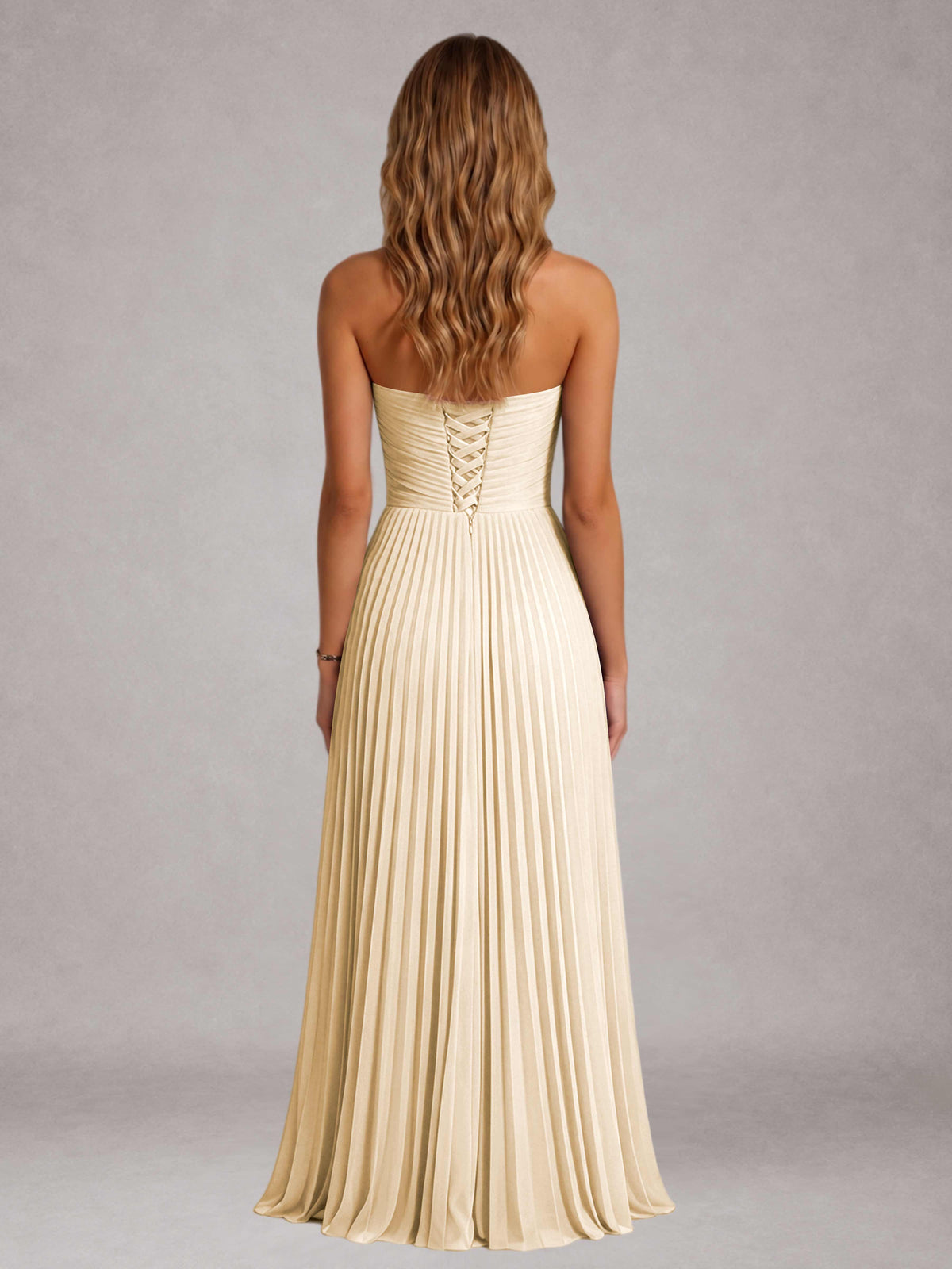 Champagne Free Shipping Elegant Strapless A-Line Pleated Asymmetrical Long Prom Dress