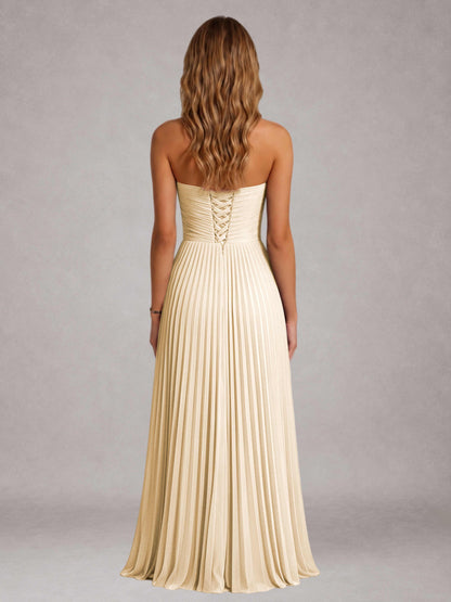 Champagne Free Shipping Elegant Strapless A-Line Pleated Asymmetrical Long Prom Dress
