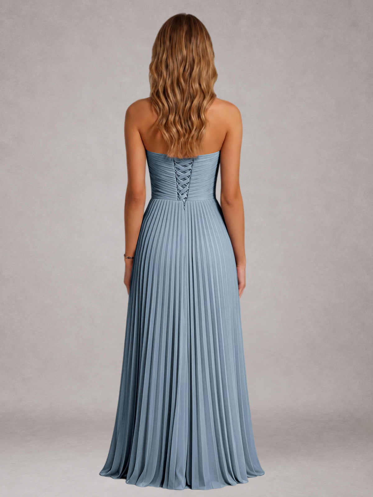 Dusty Blue Free Shipping Elegant Strapless A-Line Pleated Asymmetrical Long Prom Dress