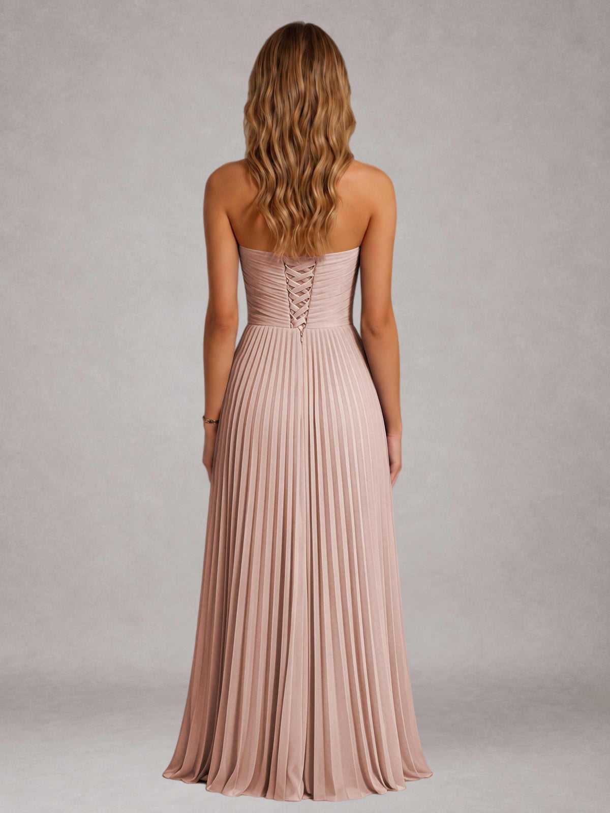 Dusty Rose Free Shipping Elegant Strapless A-Line Pleated Asymmetrical Long Prom Dress