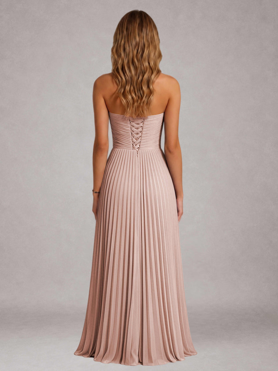 Dusty Rose Free Shipping Elegant Strapless A-Line Pleated Asymmetrical Long Prom Dress
