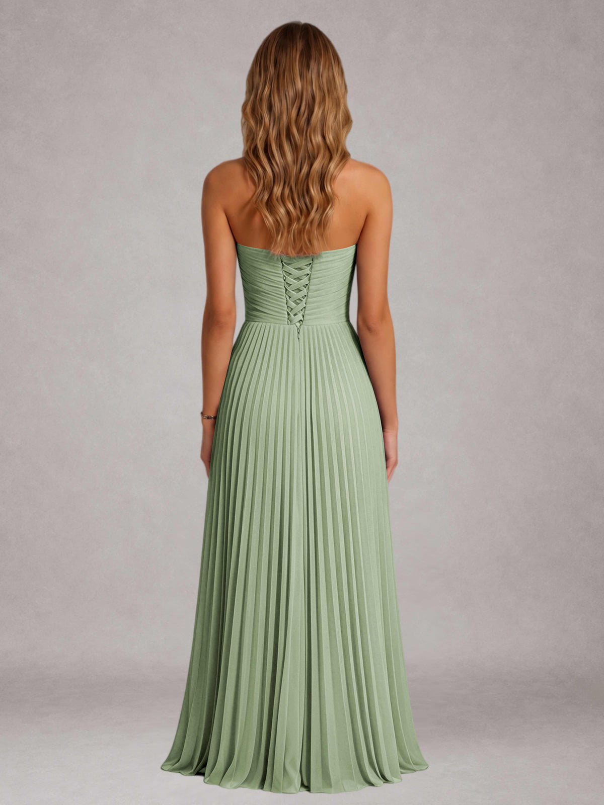 Dusty Sage Free Shipping Elegant Strapless A-Line Pleated Asymmetrical Long Prom Dress