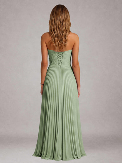 Dusty Sage Free Shipping Elegant Strapless A-Line Pleated Asymmetrical Long Prom Dress