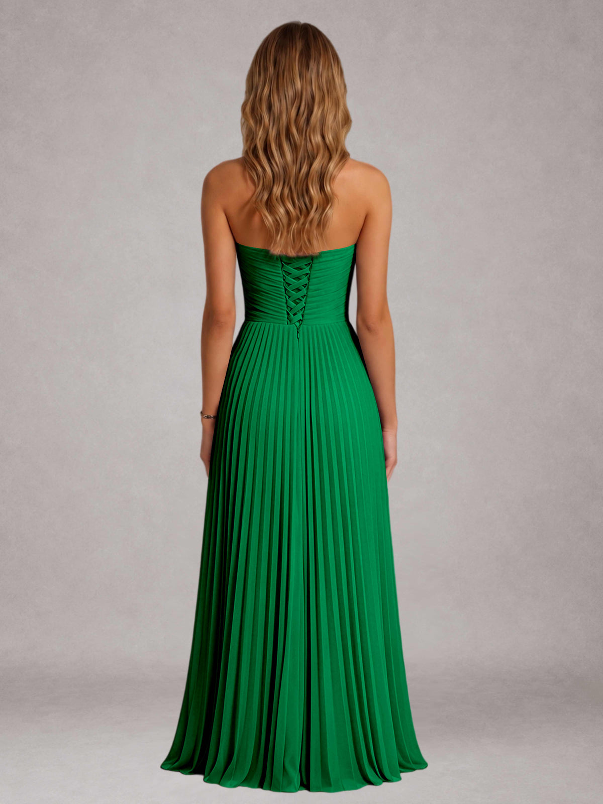 Emerald Green Free Shipping Elegant Strapless A-Line Pleated Asymmetrical Long Prom Dress