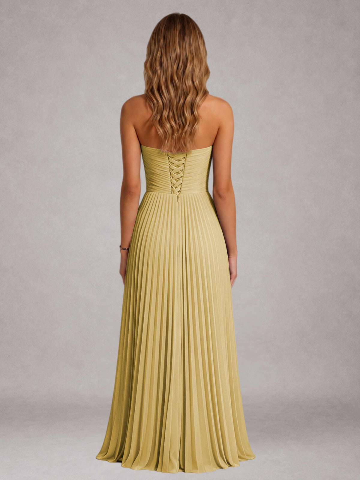 Gold Free Shipping Elegant Strapless A-Line Pleated Asymmetrical Long Prom Dress