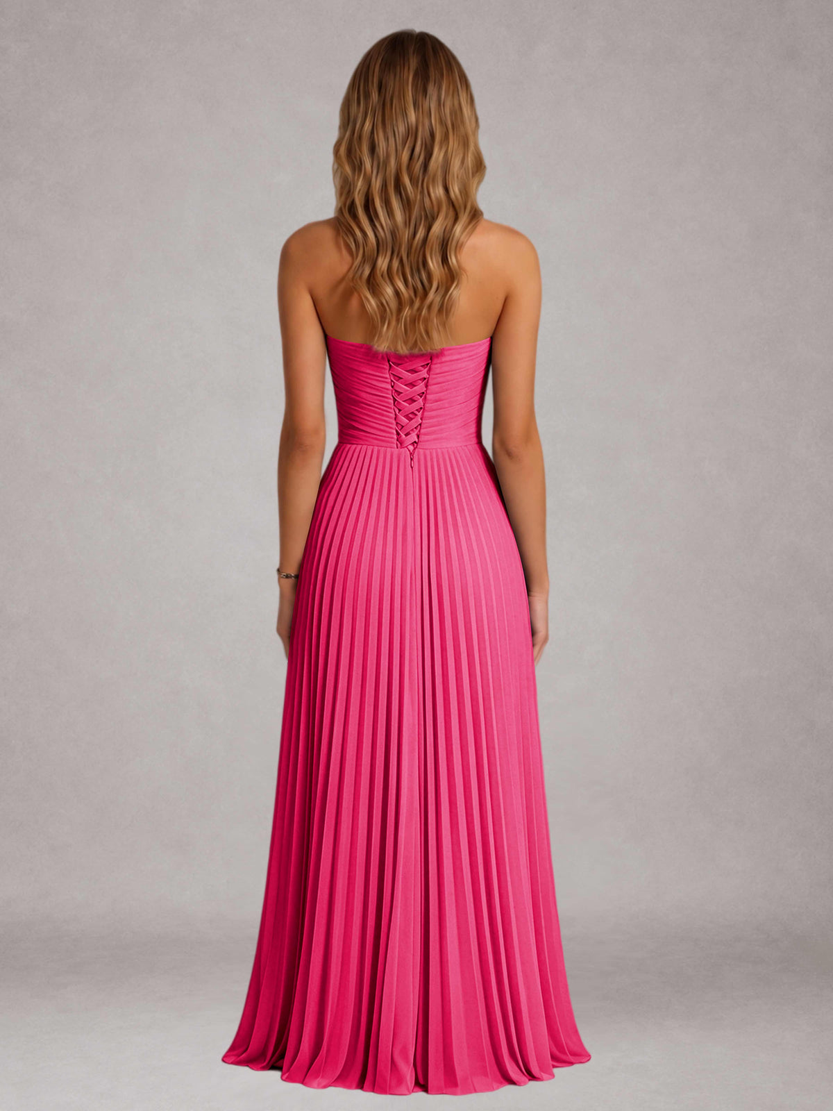 Hot Pink Free Shipping Elegant Strapless A-Line Pleated Asymmetrical Long Prom Dress
