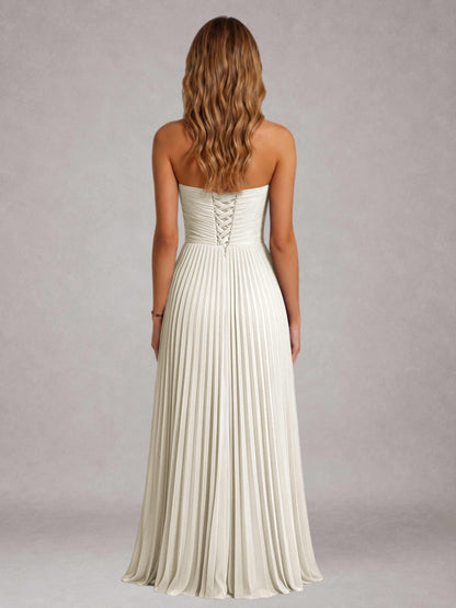 Ivory Free Shipping Elegant Strapless A-Line Pleated Asymmetrical Long Prom Dress