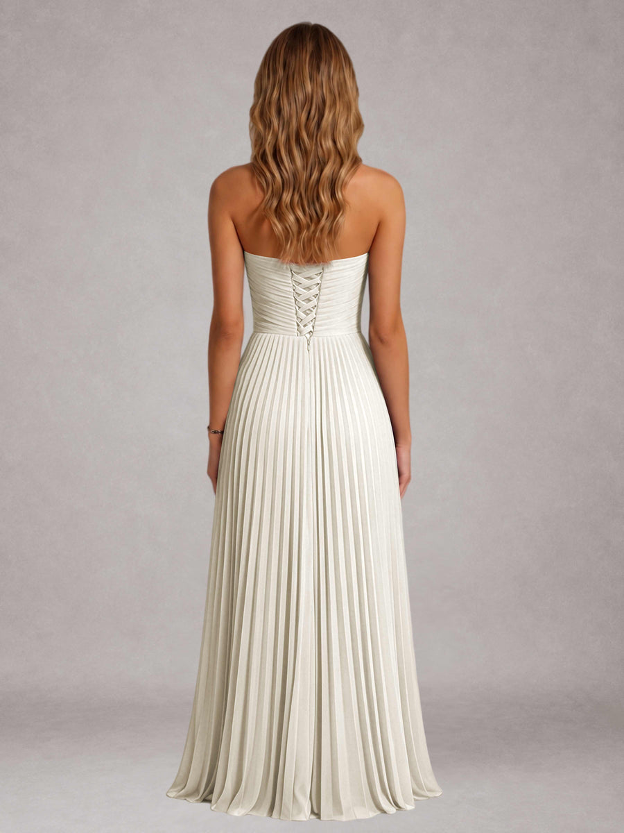 Ivory Free Shipping Elegant Strapless A-Line Pleated Asymmetrical Long Prom Dress