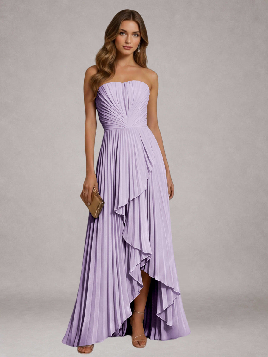 Lavender Free Shipping Elegant Strapless A-Line Pleated Asymmetrical Long Prom Dress