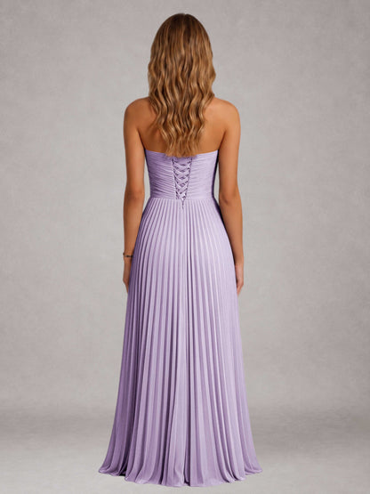 Lavender Free Shipping Elegant Strapless A-Line Pleated Asymmetrical Long Prom Dress