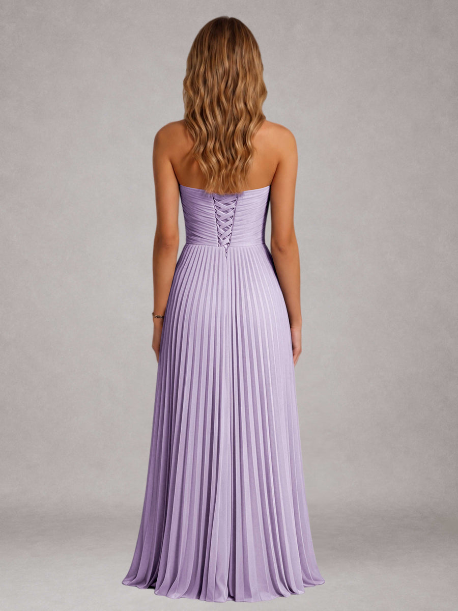 Lavender Free Shipping Elegant Strapless A-Line Pleated Asymmetrical Long Prom Dress
