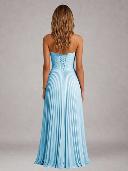 Light Blue Free Shipping Elegant Strapless A-Line Pleated Asymmetrical Long Prom Dress