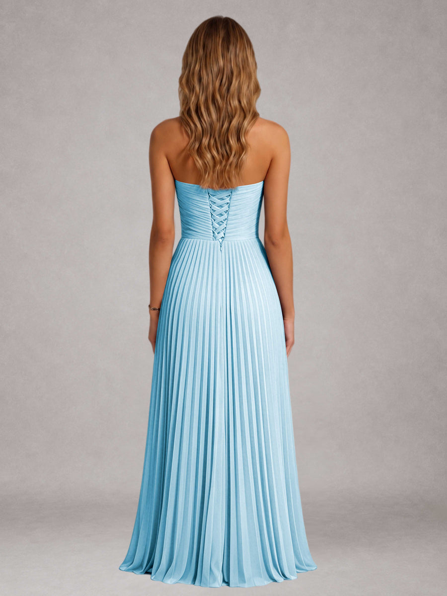 Light Blue Free Shipping Elegant Strapless A-Line Pleated Asymmetrical Long Prom Dress