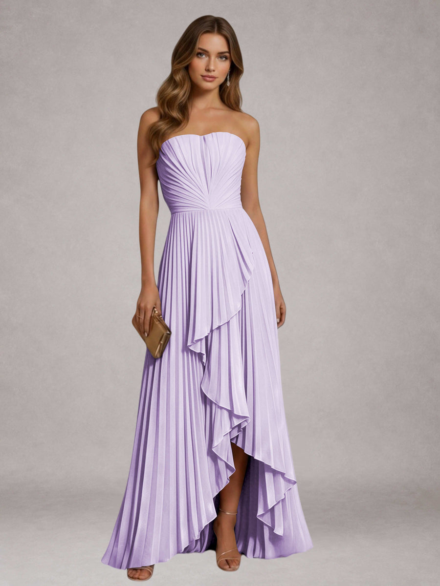 Lilac Free Shipping Elegant Strapless A-Line Pleated Asymmetrical Long Prom Dress