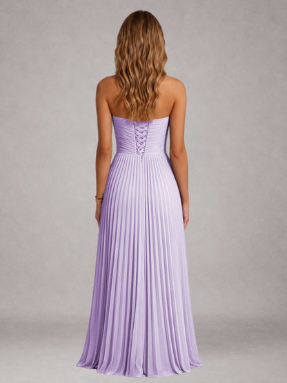 Lilac Free Shipping Elegant Strapless A-Line Pleated Asymmetrical Long Prom Dress