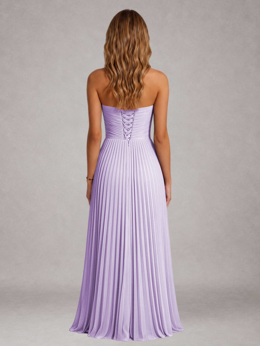 Lilac Free Shipping Elegant Strapless A-Line Pleated Asymmetrical Long Prom Dress