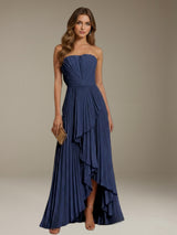 Free Shipping Elegant Strapless A-Line Pleated Asymmetrical Long Prom Dress