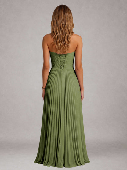 Olive Green Free Shipping Elegant Strapless A-Line Pleated Asymmetrical Long Prom Dress