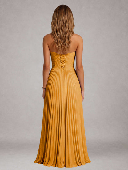 Orange Free Shipping Elegant Strapless A-Line Pleated Asymmetrical Long Prom Dress