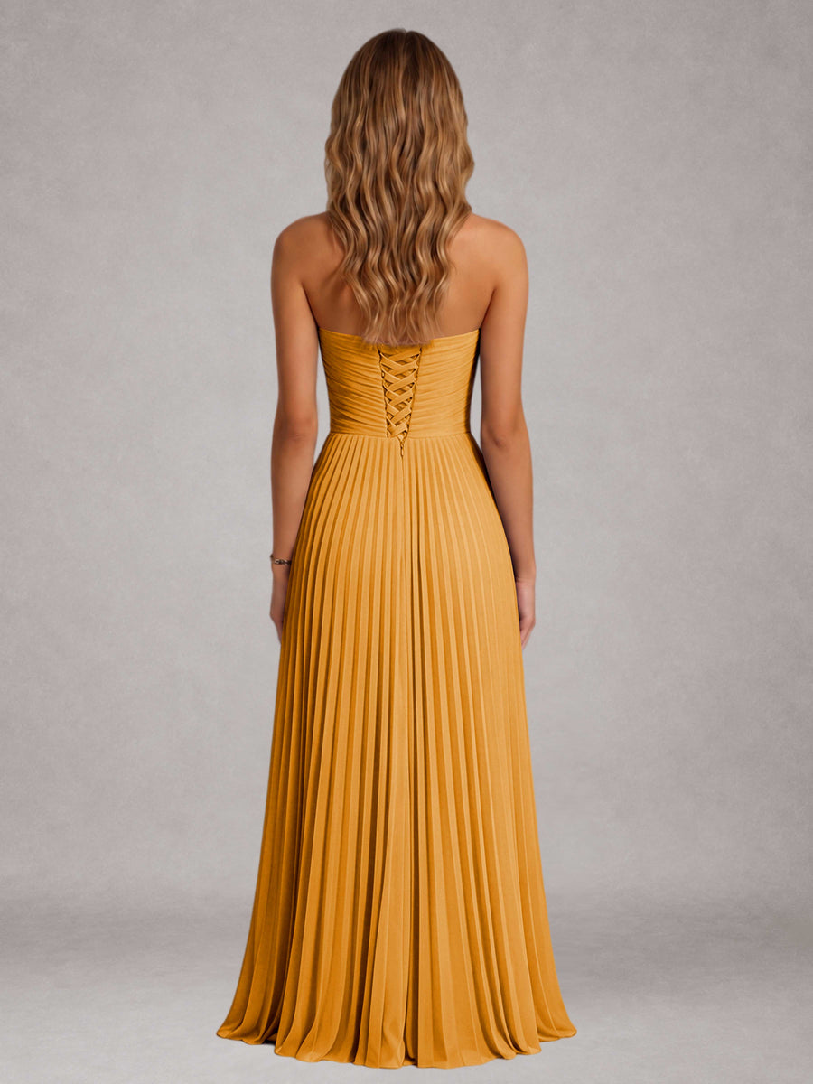 Orange Free Shipping Elegant Strapless A-Line Pleated Asymmetrical Long Prom Dress