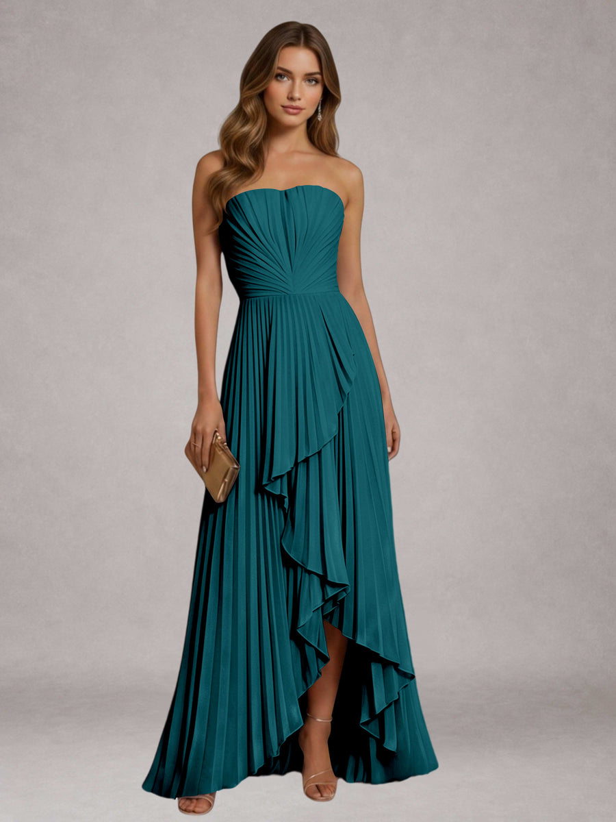 Peacock Free Shipping Elegant Strapless A-Line Pleated Asymmetrical Long Prom Dress