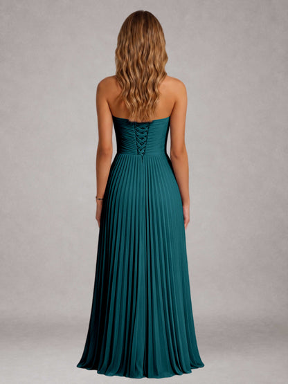 Peacock Free Shipping Elegant Strapless A-Line Pleated Asymmetrical Long Prom Dress