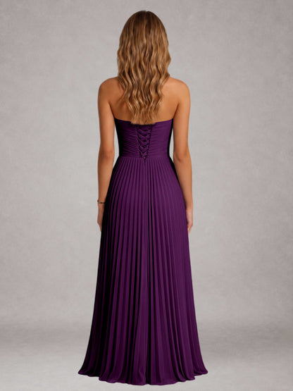 Plum Free Shipping Elegant Strapless A-Line Pleated Asymmetrical Long Prom Dress