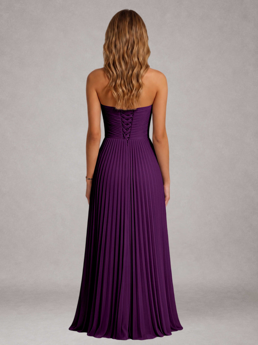 Plum Free Shipping Elegant Strapless A-Line Pleated Asymmetrical Long Prom Dress