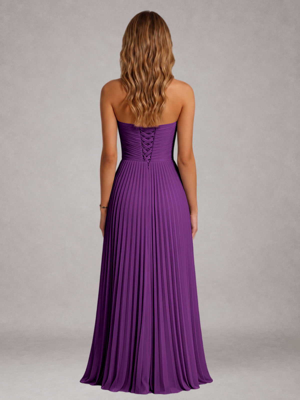 Purple Free Shipping Elegant Strapless A-Line Pleated Asymmetrical Long Prom Dress