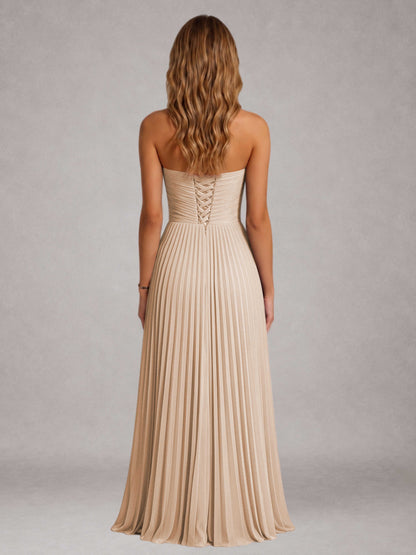 Rose Gold Free Shipping Elegant Strapless A-Line Pleated Asymmetrical Long Prom Dress