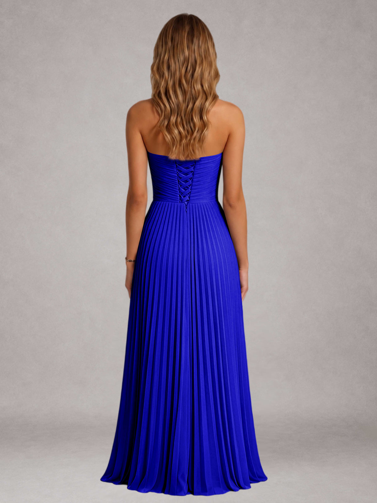 Royal Blue Free Shipping Elegant Strapless A-Line Pleated Asymmetrical Long Prom Dress