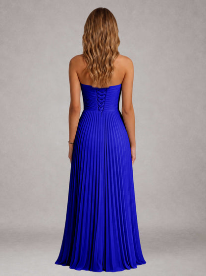 Royal Blue Free Shipping Elegant Strapless A-Line Pleated Asymmetrical Long Prom Dress