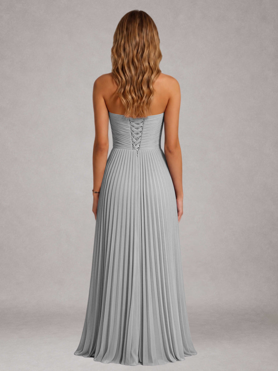 Silver Free Shipping Elegant Strapless A-Line Pleated Asymmetrical Long Prom Dress