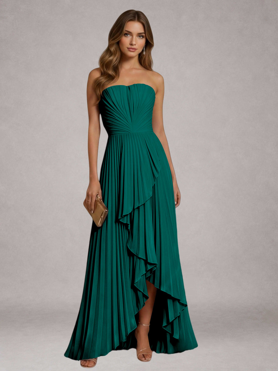 Teal Free Shipping Elegant Strapless A-Line Pleated Asymmetrical Long Prom Dress