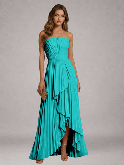 Turquoise Free Shipping Elegant Strapless A-Line Pleated Asymmetrical Long Prom Dress