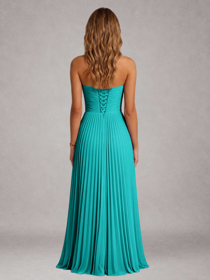 Turquoise Free Shipping Elegant Strapless A-Line Pleated Asymmetrical Long Prom Dress