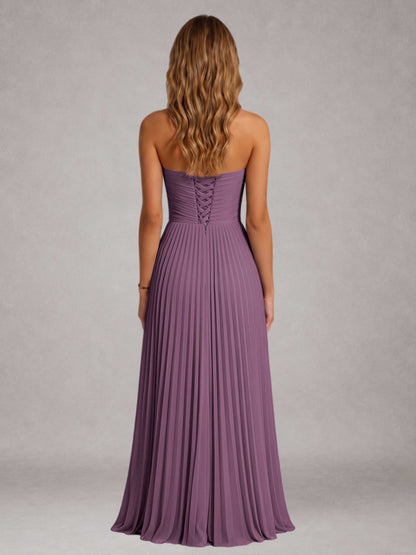 Vintage Mauve Free Shipping Elegant Strapless A-Line Pleated Asymmetrical Long Prom Dress