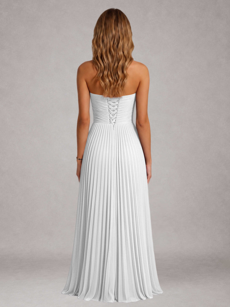 White Free Shipping Elegant Strapless A-Line Pleated Asymmetrical Long Prom Dress