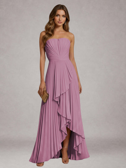 Wisteria Free Shipping Elegant Strapless A-Line Pleated Asymmetrical Long Prom Dress