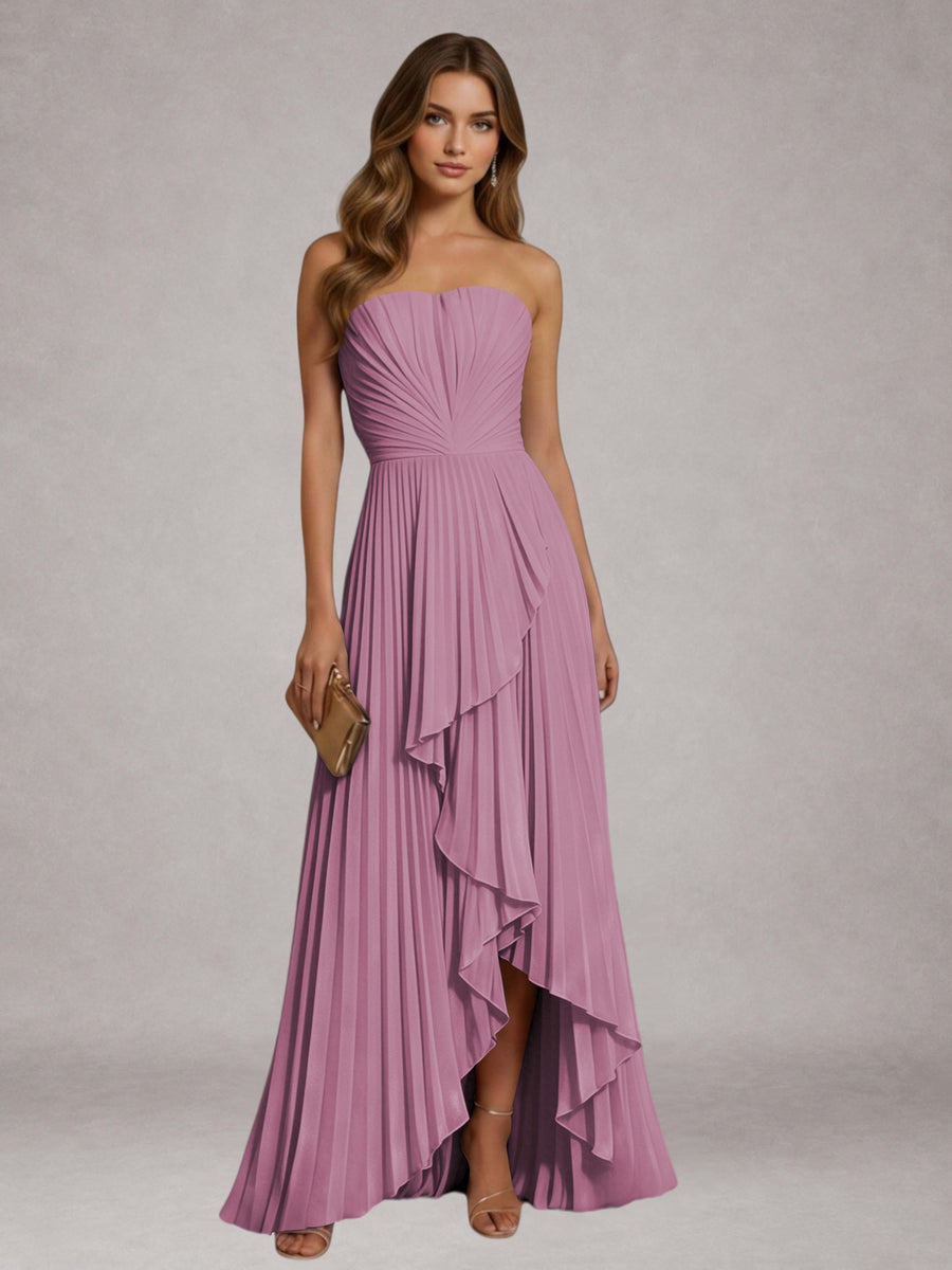 Wisteria Free Shipping Elegant Strapless A-Line Pleated Asymmetrical Long Prom Dress