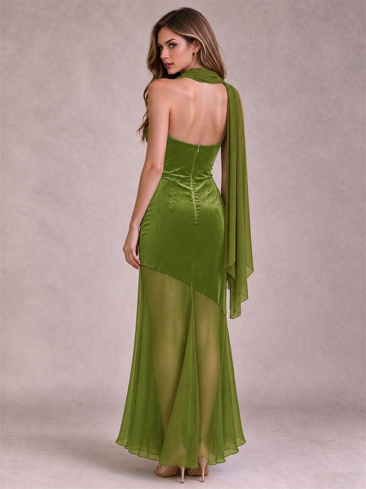 Elegant Strapless Mermaid Velvet Floor-Length Wedding Guest Dress with Scarf and Split Side