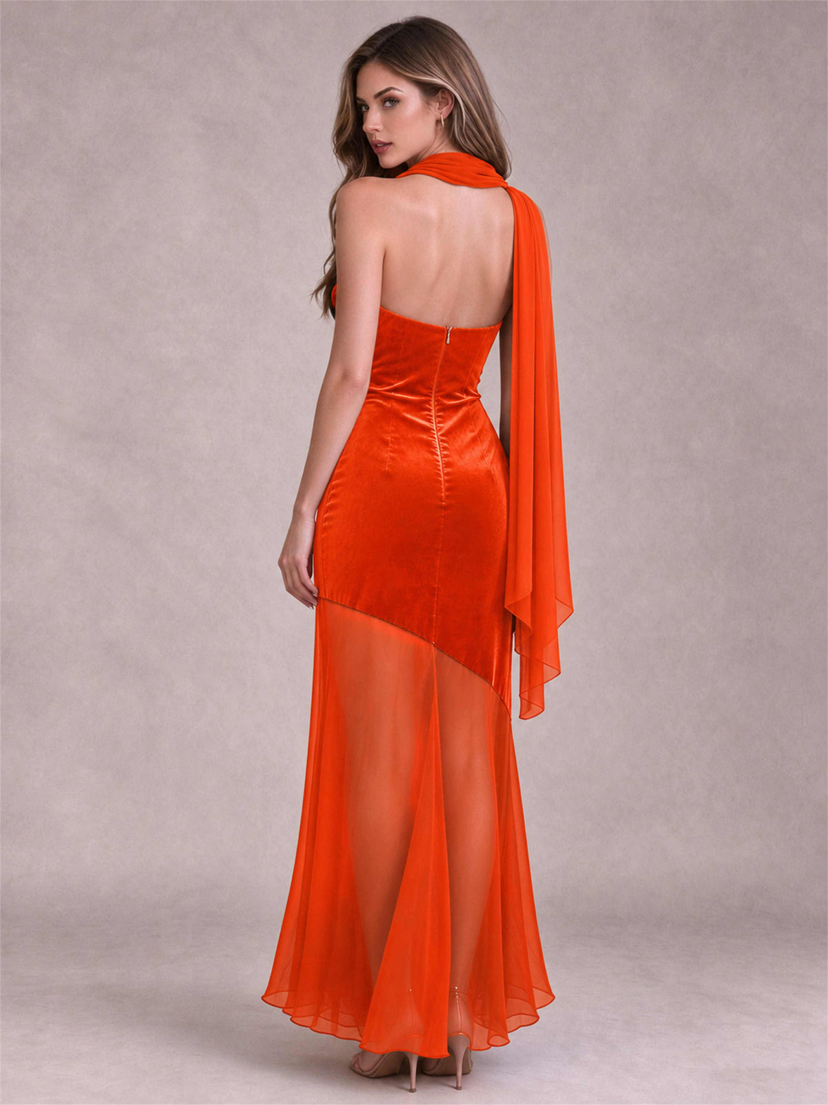 Elegant Strapless Mermaid Velvet Floor-Length Wedding Guest Dress with Scarf and Split Side