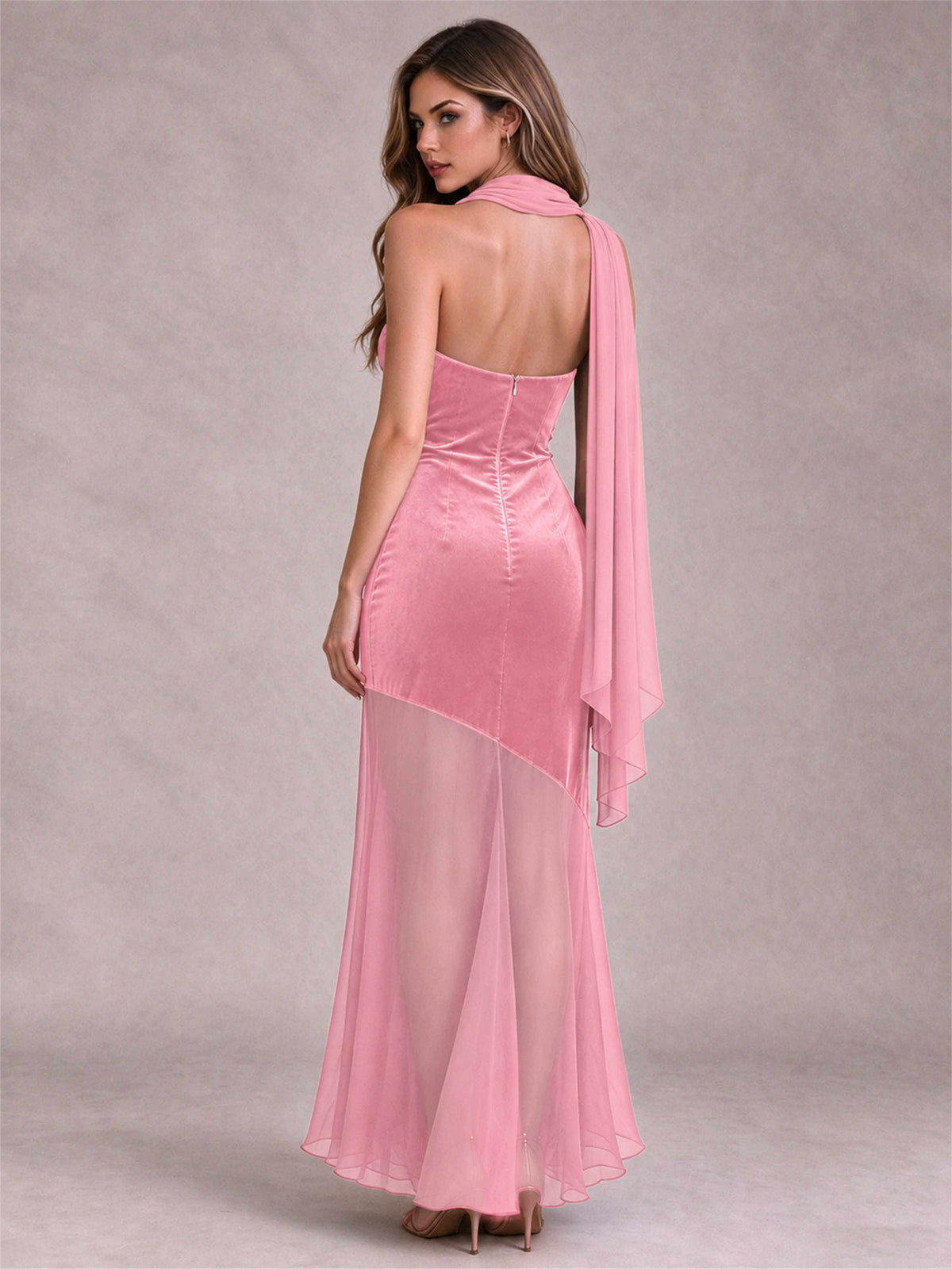 Elegant Strapless Mermaid Velvet Floor-Length Wedding Guest Dress with Scarf and Split Side