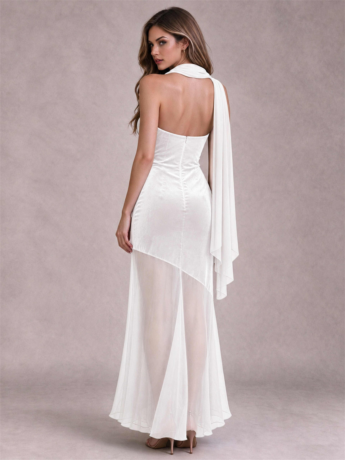 Elegant Strapless Mermaid Velvet Floor-Length Wedding Guest Dress with Scarf and Split Side