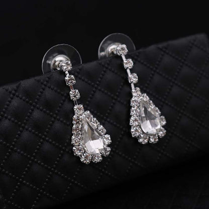 2 Set Elegant Silver Teardrop Crystal Jewelry Set with Necklace & Matching Earrings