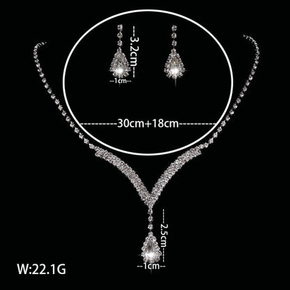 2 Set Elegant Silver Teardrop Crystal Jewelry Set with Necklace & Matching Earrings