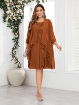 Elegant Two Pieces Ruffles Chiffon Knee Length Mother Of The Bride Dresses