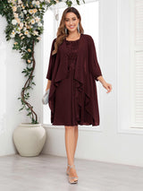 Elegant Two Pieces Ruffles Chiffon Knee Length Mother Of The Bride Dresses