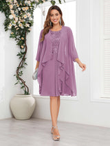 Elegant Two Pieces Ruffles Chiffon Knee Length Mother Of The Bride Dresses